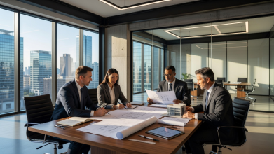 Executive strategic review in an architectural office